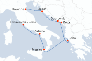 Carte itinéraire croisière - 7 jours au départ de Ravenne - Méditerranée