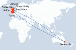 Carte itinéraire croisière  - 12 jours au départ de Southampton - Europe du Nord