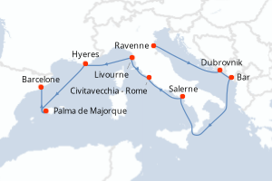 Carte itinéraire croisière  - 9 jours au départ de Ravenne - Méditerranée