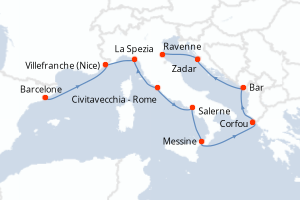 Carte itinéraire croisière  - 9 jours au départ de Barcelone - Méditerranée