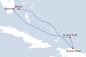 Carte itinéraire croisière - 6 jours au départ de Miami - Caraïbes Bahamas