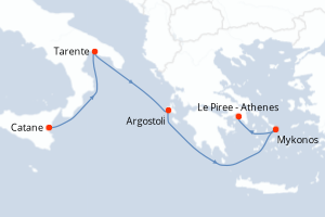 Carte itinéraire croisière - 4 jours au départ de Catane - Méditerranée
