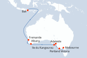 Carte itinéraire croisière - 13 jours au départ de Melbourne - Asie