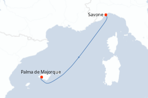 Carte itinéraire croisière - 2 jours au départ de Savone - Iles Baleares