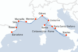 Carte itinéraire croisière - 12 jours au départ de Civitavecchia - Rome - Méditerranée