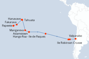 Carte itinéraire croisière  - 23 jours au départ de Valparaíso - Tahiti