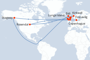 Carte itinéraire croisière  - 12 jours au départ de Eidi - Europe du Nord