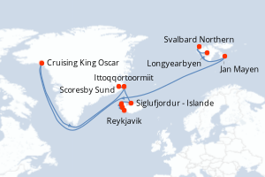 Carte itinéraire croisière  - 18 jours au départ de Longyearbyen - Europe du Nord
