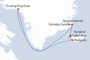 Carte itinéraire croisière  - 10 jours au départ de Reykjavik - Europe du Nord