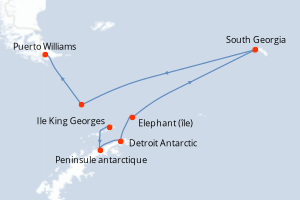 Carte itinéraire croisière  - 15 jours au départ de Ile King Georges - Amérique du Sud