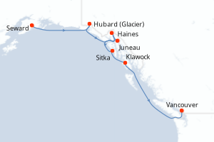 Carte itinéraire croisière - 7 jours au départ de Seward - Alaska