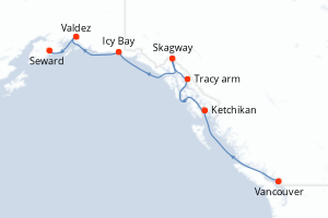 Carte itinéraire croisière - 7 jours au départ de Vancouver - Alaska