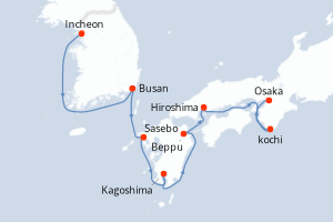 Carte itinéraire croisière - 10 jours au départ de Incheon - Asie