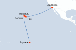 Carte itinéraire croisière - 17 jours au départ de Papeete - Amérique du Nord