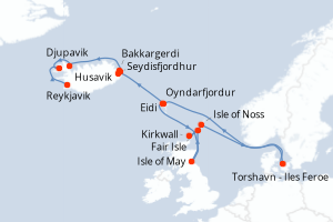 Carte itinéraire croisière - 12 jours au départ de Eidi - Europe du Nord