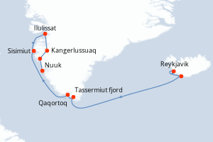 Carte itinéraire croisière - 12 jours au départ de Reykjavik - Gröenland