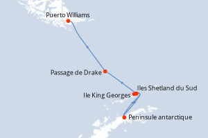 Carte itinéraire croisière  - 9 jours au départ de Ile King Georges - Amérique du Sud