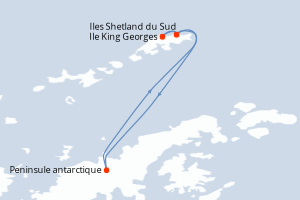 Carte itinéraire croisière - 6 jours au départ de Ile King Georges - Antarctique