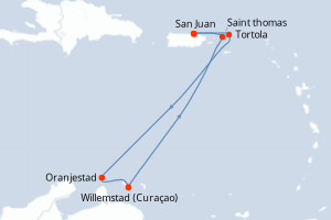 Carte itinéraire croisière  - 7 jours au départ de San Juan - Caraïbes Bahamas