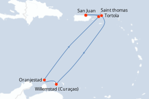 Carte itinéraire croisière  - 7 jours au départ de San Juan - Caraïbes Bahamas