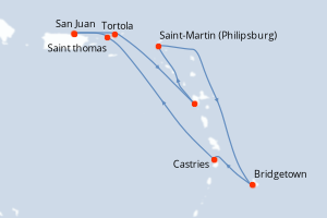 Carte itinéraire croisière - 7 jours au départ de San Juan - Caraïbes Bahamas