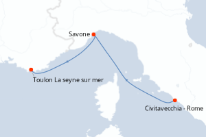 Carte itinéraire croisière - 2 jours au départ de Civitavecchia - Rome - Méditerranée
