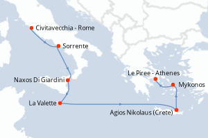 Carte itinéraire croisière - 7 jours au départ de Civitavecchia - Rome - Méditerranée