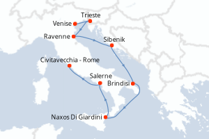 Carte itinéraire croisière - 8 jours au départ de Venise - Méditerranée