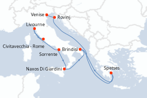 Carte itinéraire croisière - 9 jours au départ de Civitavecchia - Rome - Méditerranée