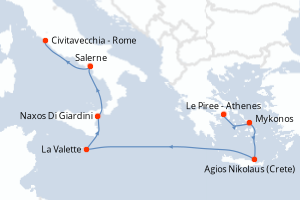 Carte itinéraire croisière - 7 jours au départ de Le Piree - Athenes - Méditerranée
