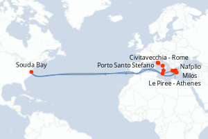 Carte itinéraire croisière - 10 jours au départ de Civitavecchia - Rome - Méditerranée