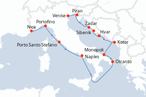 Carte itinéraire croisière - 12 jours au départ de Venise - Méditerranée