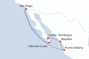 Carte itinéraire croisière - 10 jours au départ de San Diego - Amérique du Nord