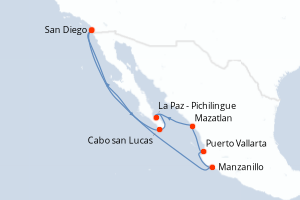 Carte itinéraire croisière - 11 jours au départ de San Diego - Amérique du Nord