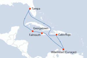 Carte itinéraire croisière  - 10 jours au départ de Tampa - Caraïbes Mexique