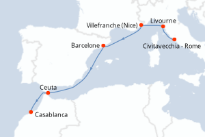 Carte itinéraire croisière - 8 jours au départ de Civitavecchia - Rome - Maghreb