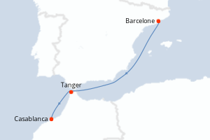 Carte itinéraire croisière - 4 jours au départ de Barcelone - Maghreb
