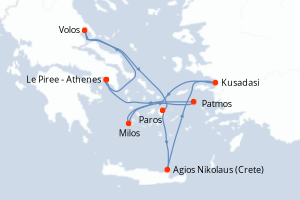 Carte itinéraire croisière - 7 jours au départ de Le Piree - Athenes - Méditerranée