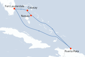 Carte itinéraire croisière - 6 jours au départ de Fort Lauderdale - Caraïbes Bahamas
