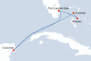 Carte itinéraire croisière - 6 jours au départ de Fort Lauderdale - Caraïbes Bahamas