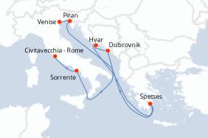 Carte itinéraire croisière - 7 jours au départ de Civitavecchia - Rome - Méditerranée