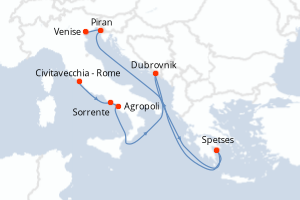 Carte itinéraire croisière - 7 jours au départ de Civitavecchia - Rome - Méditerranée