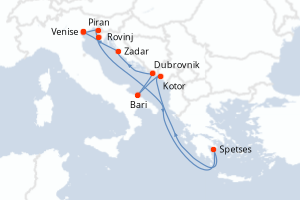 Carte itinéraire croisière - 9 jours au départ de Venise - Méditerranée