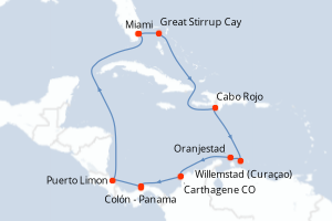 Carte itinéraire croisière  - 12 jours au départ de Miami - Caraïbes Bahamas