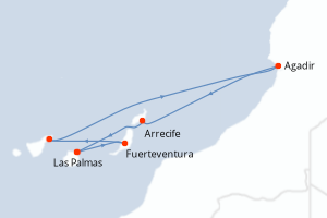 Carte itinéraire croisière - 7 jours au départ de Las Palmas - Iles Canaries