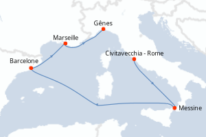 Carte itinéraire croisière - 5 jours au départ de Civitavecchia - Rome - Méditerranée