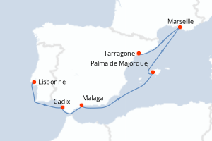 Carte itinéraire croisière - 5 jours au départ de Lisbonne - Méditerranée