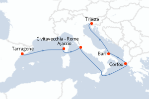 Carte itinéraire croisière - 6 jours au départ de Tarragone - Méditerranée
