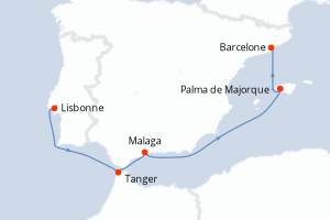 Carte itinéraire croisière - 7 jours au départ de Lisbonne - Méditerranée