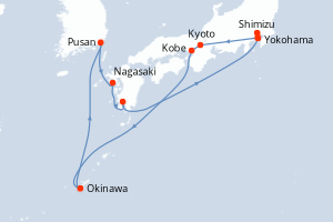 Carte itinéraire croisière - 12 jours au départ de Yokohama - Asie